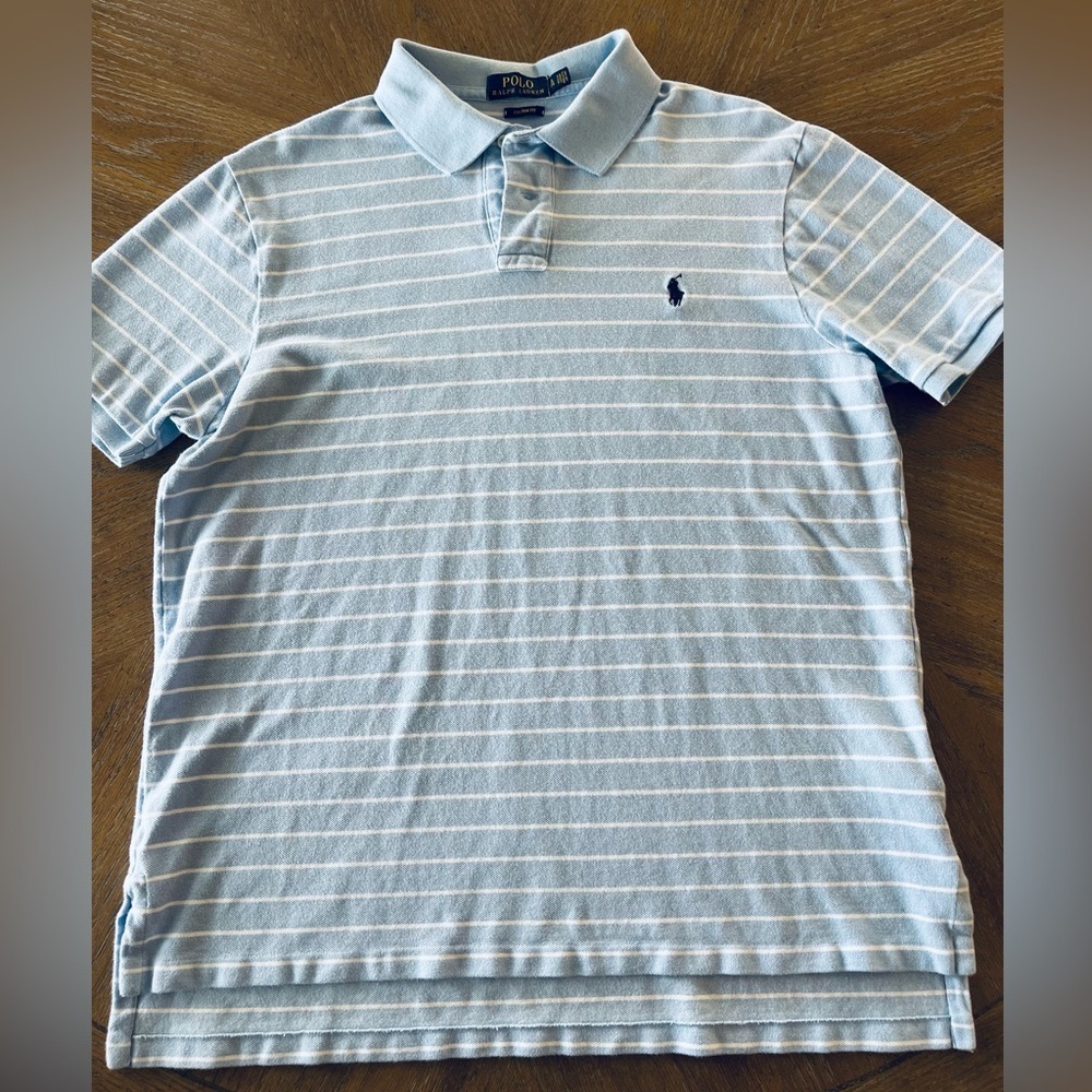 Light Blue with white stripes RALPH LAUREN Short Sleeve Polo - XL custom fit